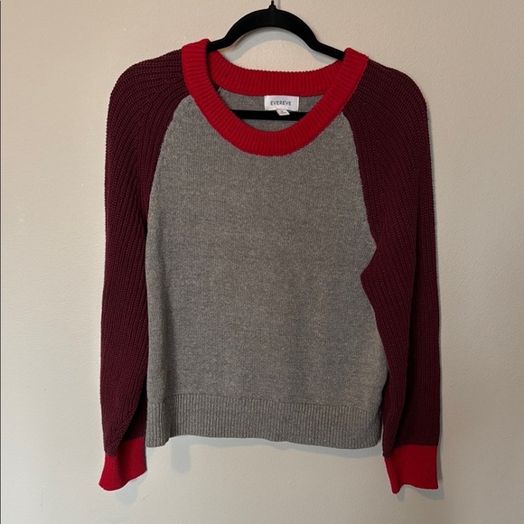 Evereve Jordan Pullover Sweater Cotton Blend Classic Knit Maroon Grey Women Med - Picture 1 of 8